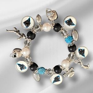 Carolina Panthers Charm Stretch Bracelet - Black, Blue, Silver